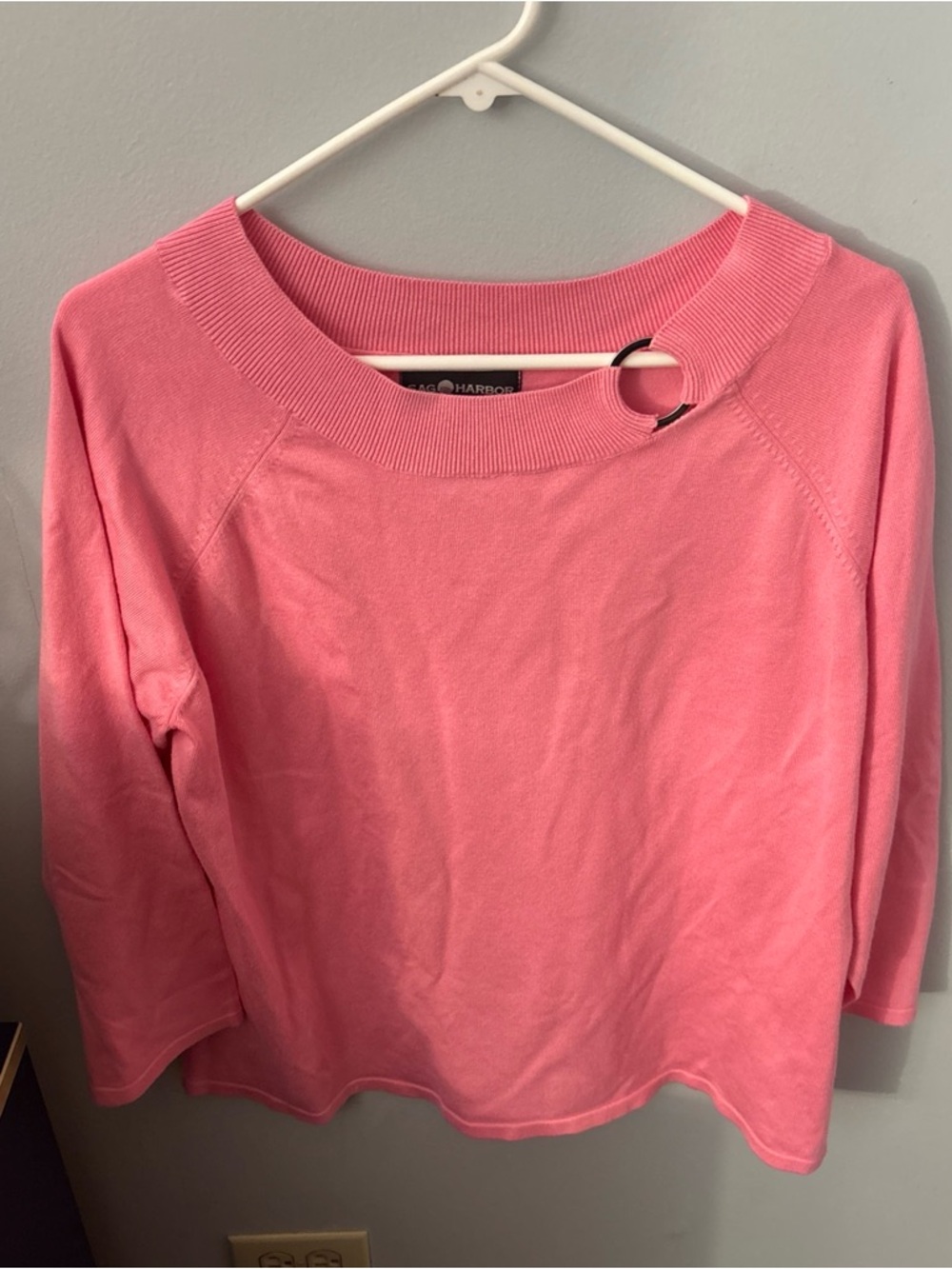 Sag Harbor Pink Boatneck  Top with Ring Accent